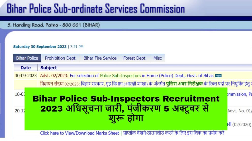 Bihar Police Sub-Inspectors Recruitment 2023